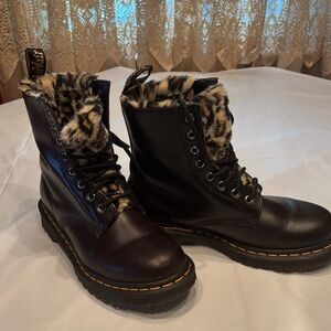 Dr. Martens Black Leather Boots with Leopard Print